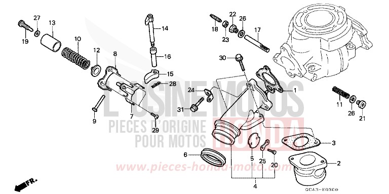 COLLECTEUR D'ECHAPPEMENT de CR80R "Grandes Roues" FLASH RED (R119) 1985